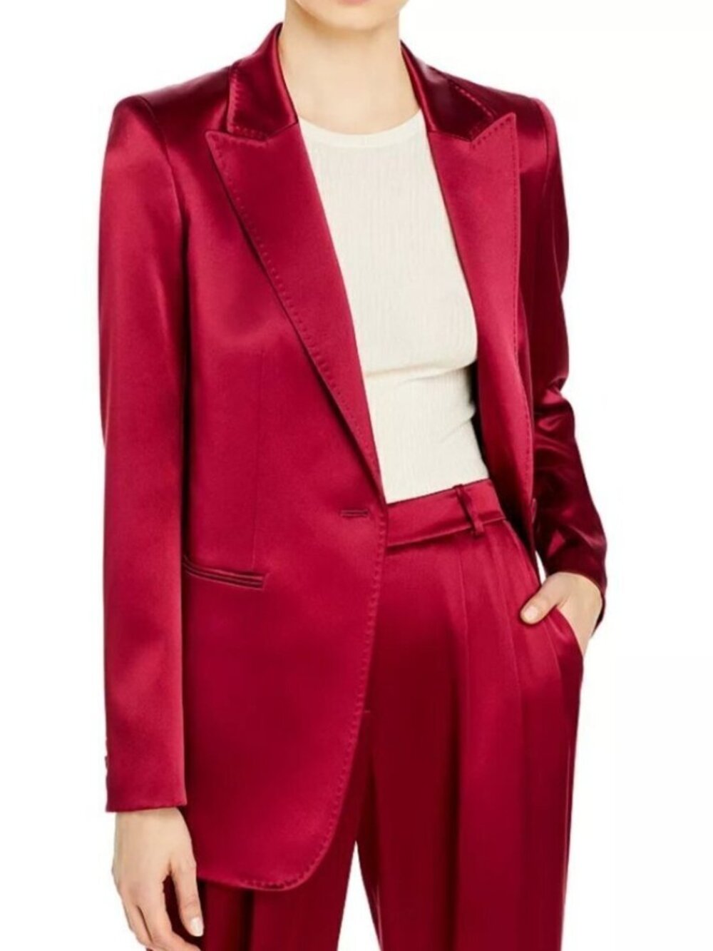 Lafayette 148 New York Red Satin Button Blazer Jacket Whitney Structured XS